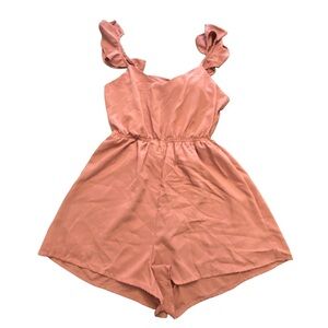 {Shein} Dusty Rose Pink Romper with Ruffle Straps and Elastic Waistline